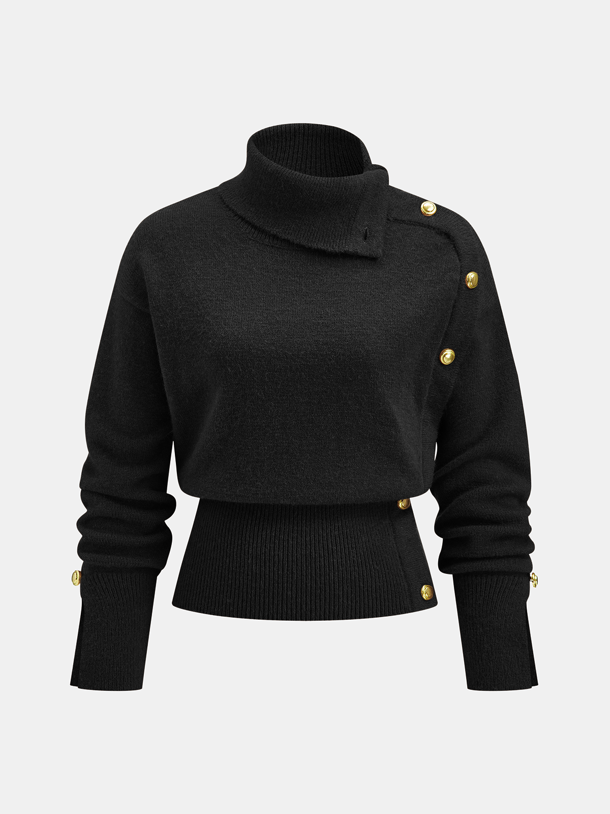 Cinched Waist Asymmetrical Turtleneck Sweater