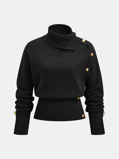 Cinched Waist Asymmetrical Turtleneck Sweater