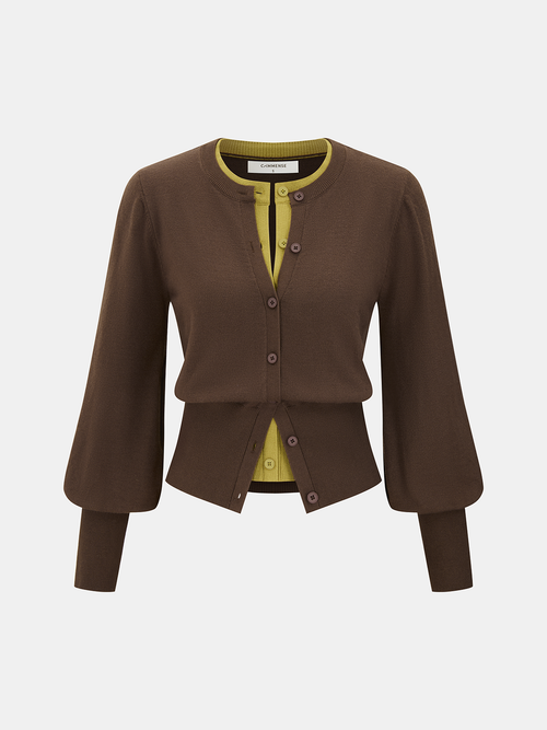 2 in 1 Layered Puff-Sleeve Cardigan