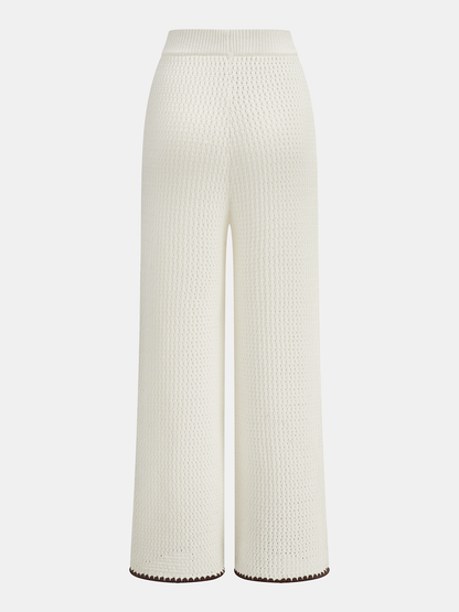 Contrast Trim Knit Vest & Wide-Leg Pants Set