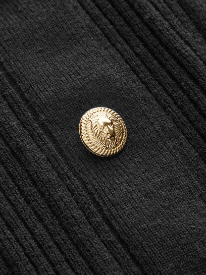 Sheer Sleeve Metal Button Ribbed Knit Cardigan