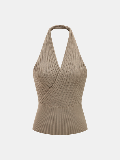 Halter Ribbed Wrap Knit Vest