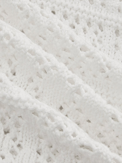 Frog Button Crochet Knit Short Sleeve Top