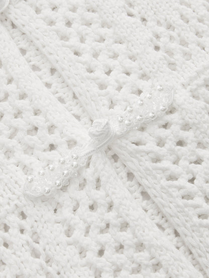 Frog Button Crochet Knit Short Sleeve Top