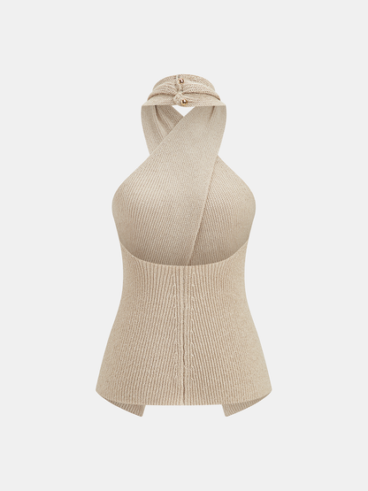 Crisscross Halter Knit Sleeveless Top