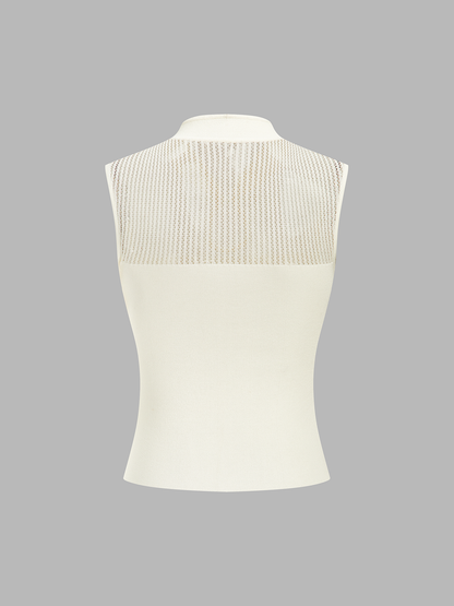 Mandarin Collar Hollow Knit Tank Top