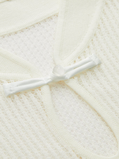 Mandarin Collar Hollow Knit Tank Top