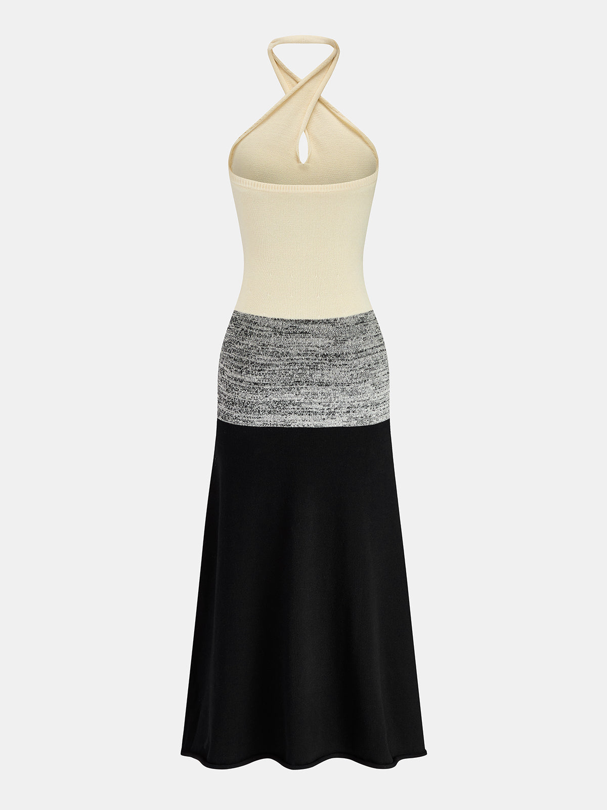Color Block Halter Knit Midi Dress