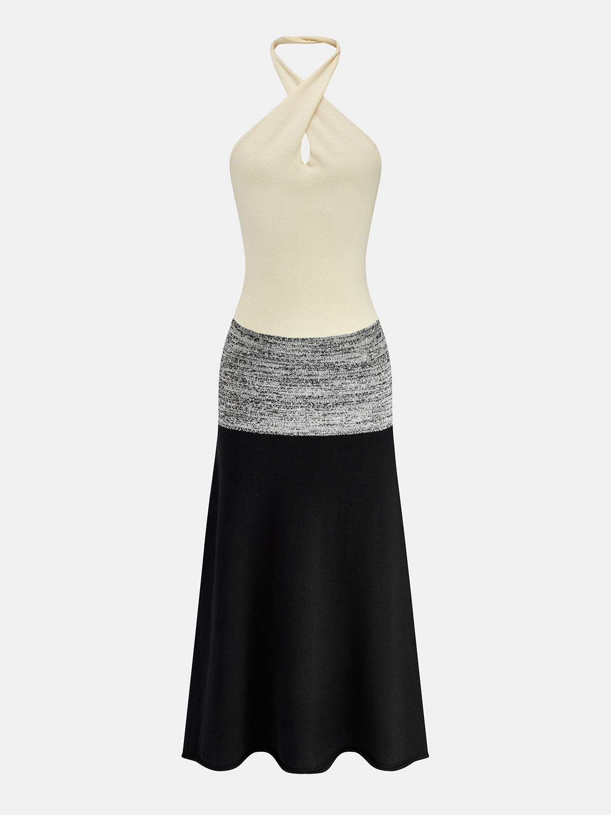 Color Block Halter Knit Midi Dress