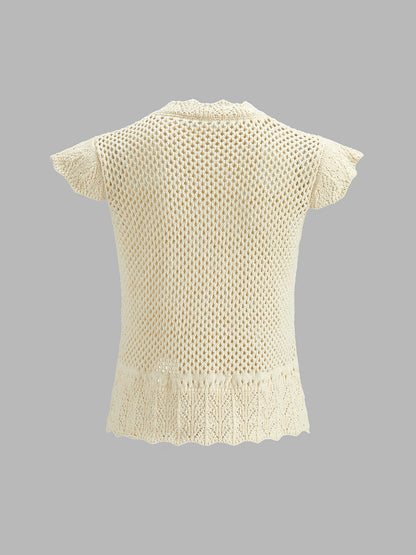 Hollow Crochet Cap Sleeve Knit Top