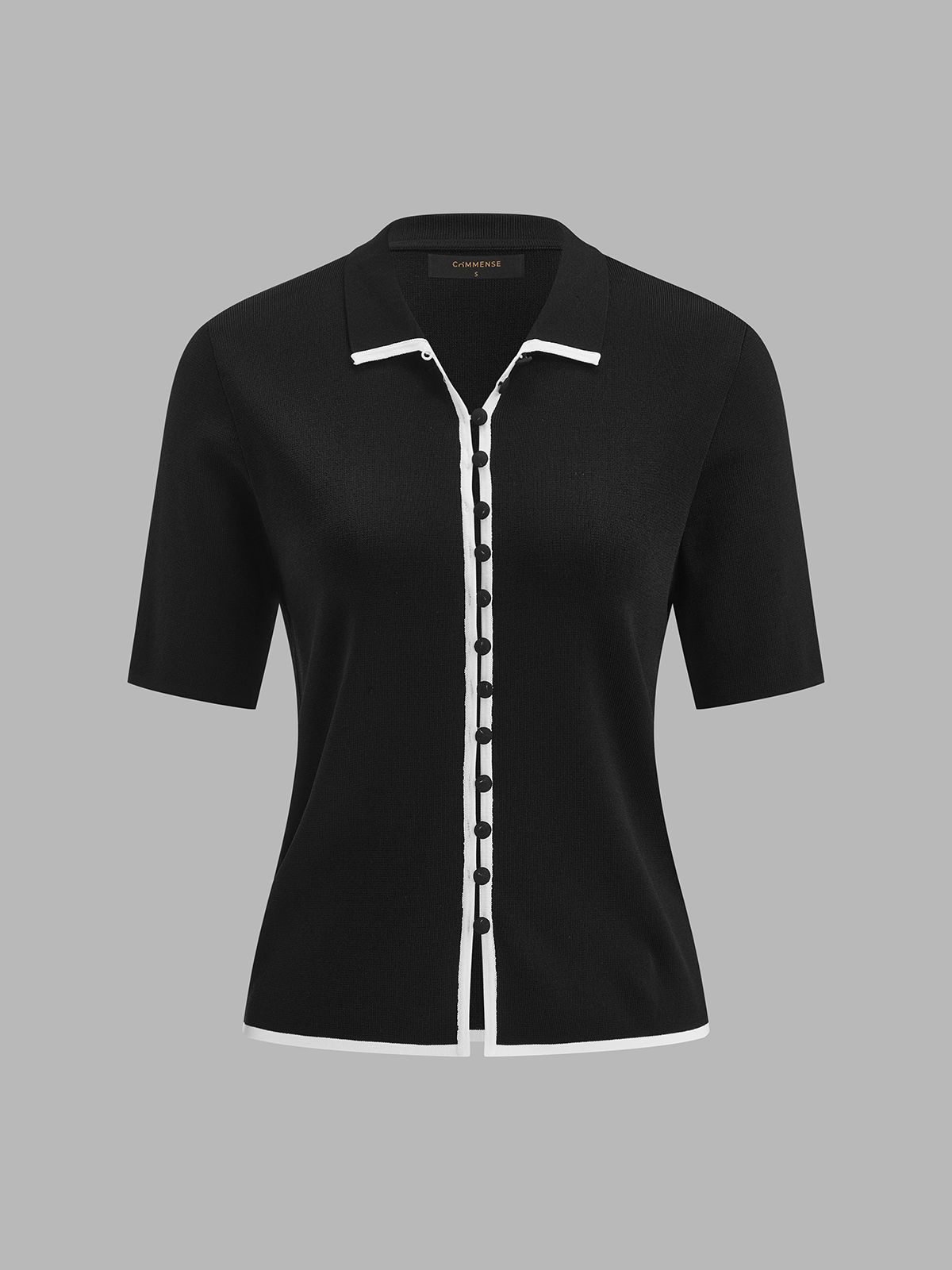 Contrast Trim Collared Short Sleeve Knit Top