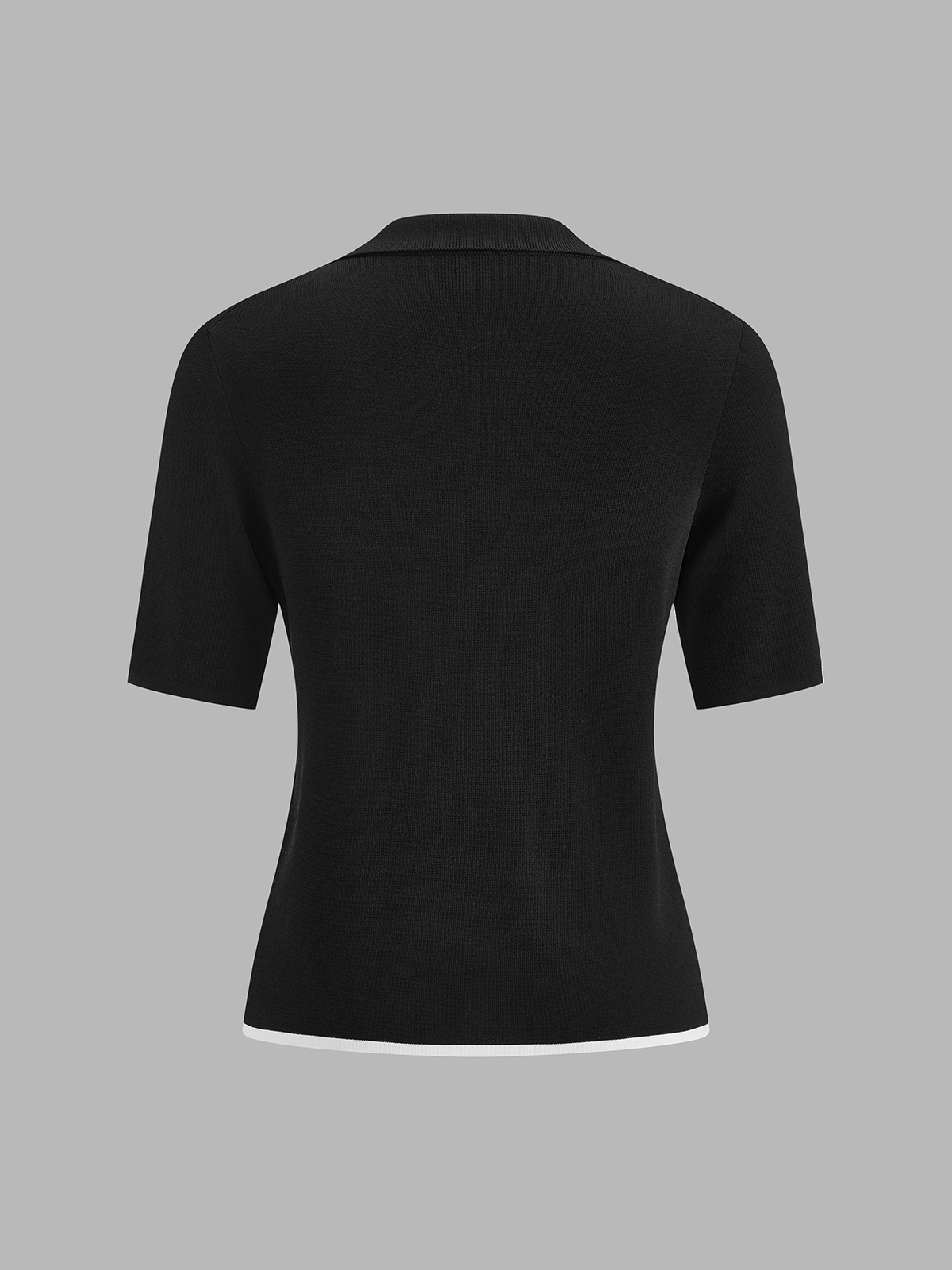 Contrast Trim Collared Short Sleeve Knit Top