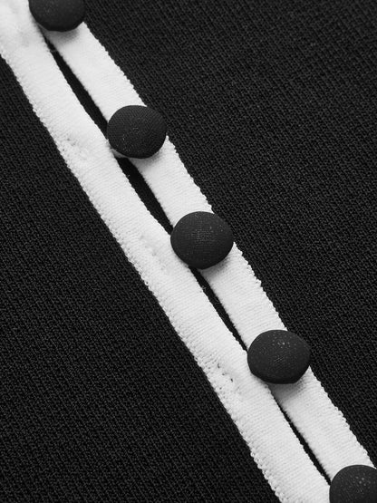 Contrast Trim Collared Short Sleeve Knit Top