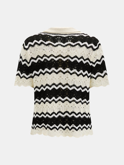 Wave Knit Button-Up Cardigan & Shorts Set