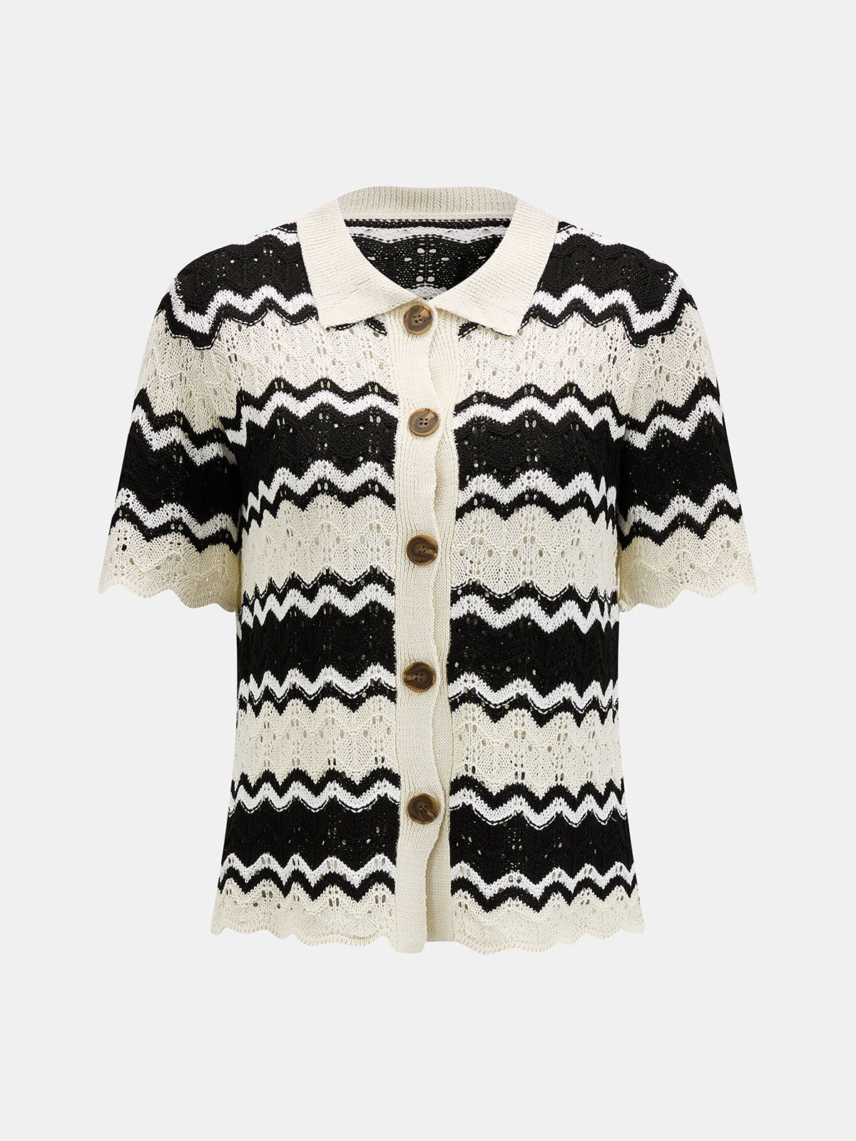 Wave Knit Button-Up Cardigan & Shorts Set