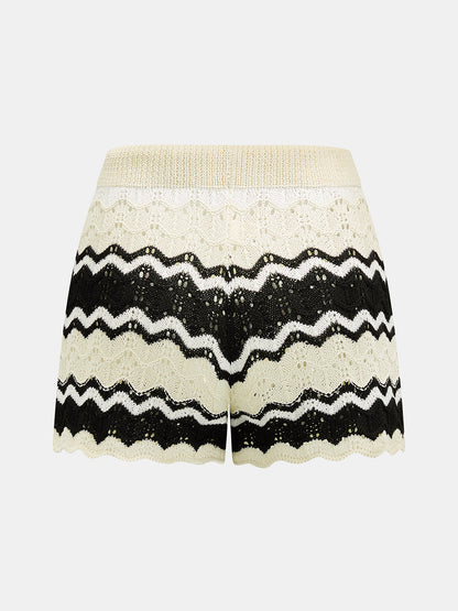 Wave Knit Button-Up Cardigan & Shorts Set