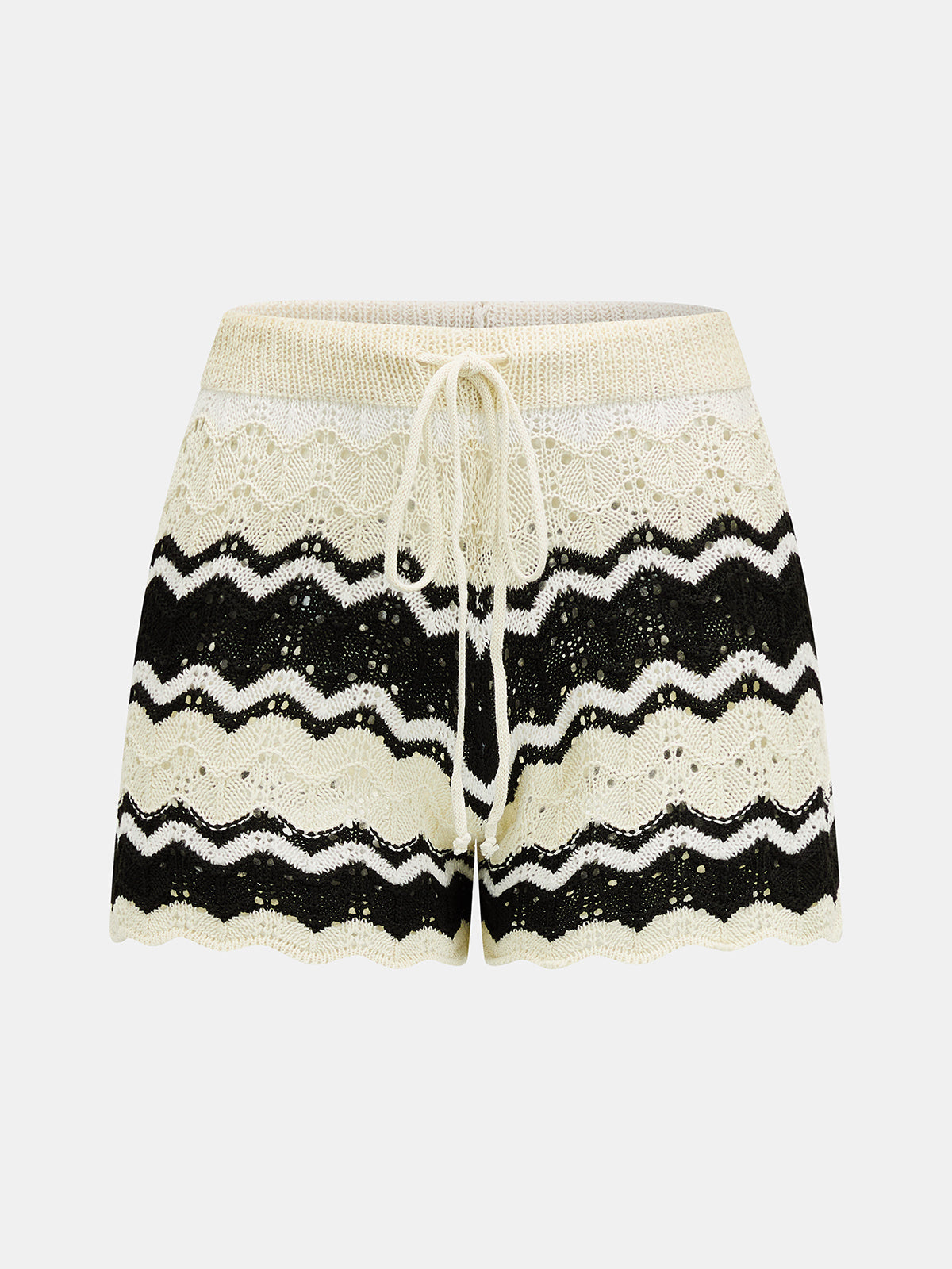 Wave Knit Button-Up Cardigan & Shorts Set