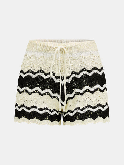 Wave Knit Button-Up Cardigan & Shorts Set