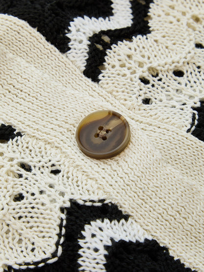 Wave Knit Button-Up Cardigan & Shorts Set