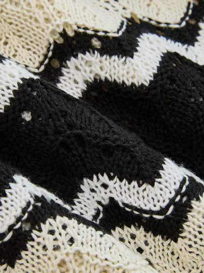 Wave Knit Button-Up Cardigan & Shorts Set