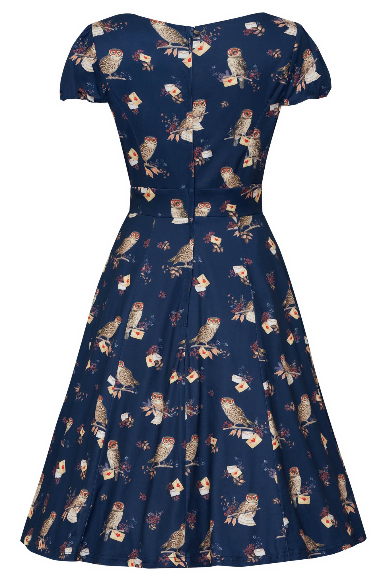 Claudia Short Sleeved Dress In Navy Owl Print