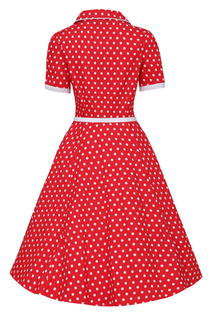 Penelope Pin Up Style Shirt Dress In Classic Red & White Polka Dots