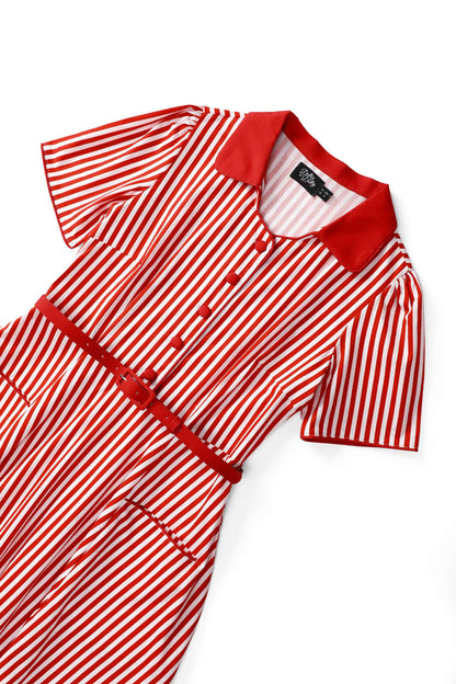 Mabel Striped Midi Shirt Dress In Red