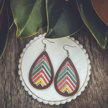 Wooden Rainbow Mountains Laser Cut Earrings
