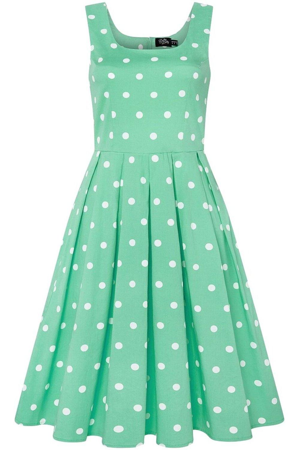 Amanda Scoop Neck Polka Dot Swing Dress in Mint and White