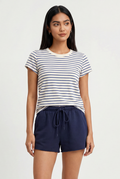 Junie Slub Tee Navy Stripe