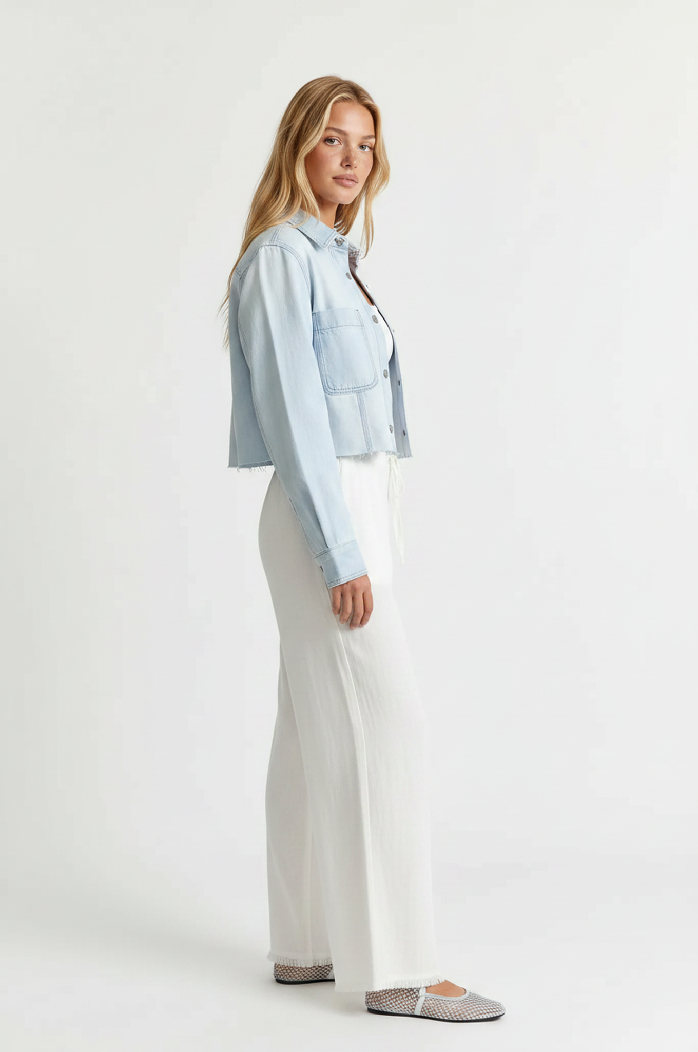 Light Wash Denim Button Front