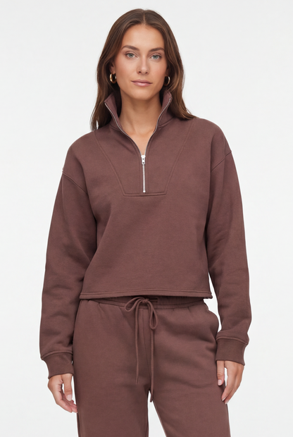 Luxe Raw Edge Zip Sweatshirt
