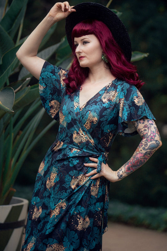 Isla Maxi Wrap Dress In Cheetah Jungle Print