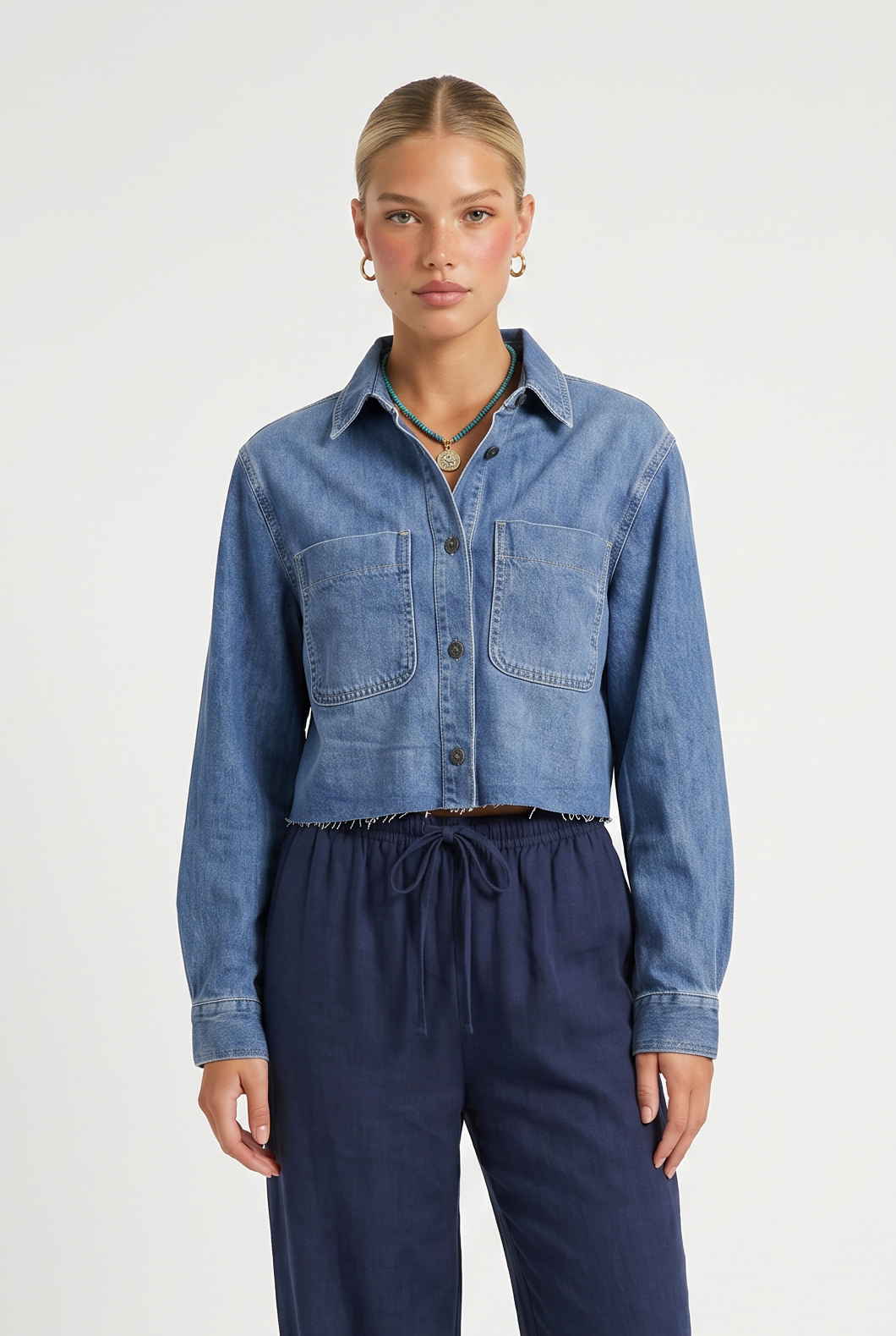 Medium Wash Denim Button Front