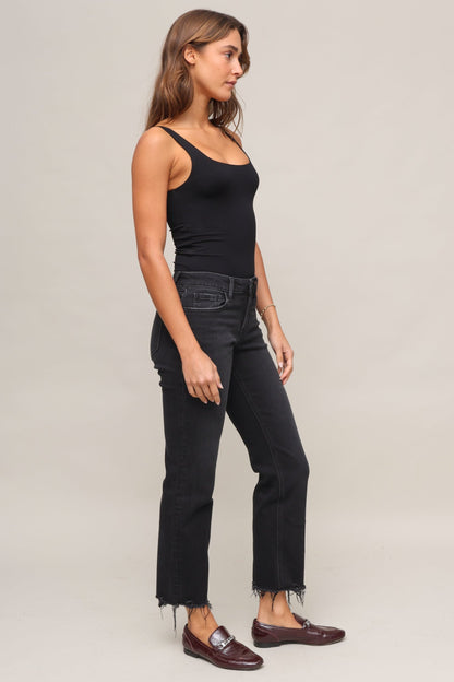 Mid Rise Raw Hem Ankle Straight