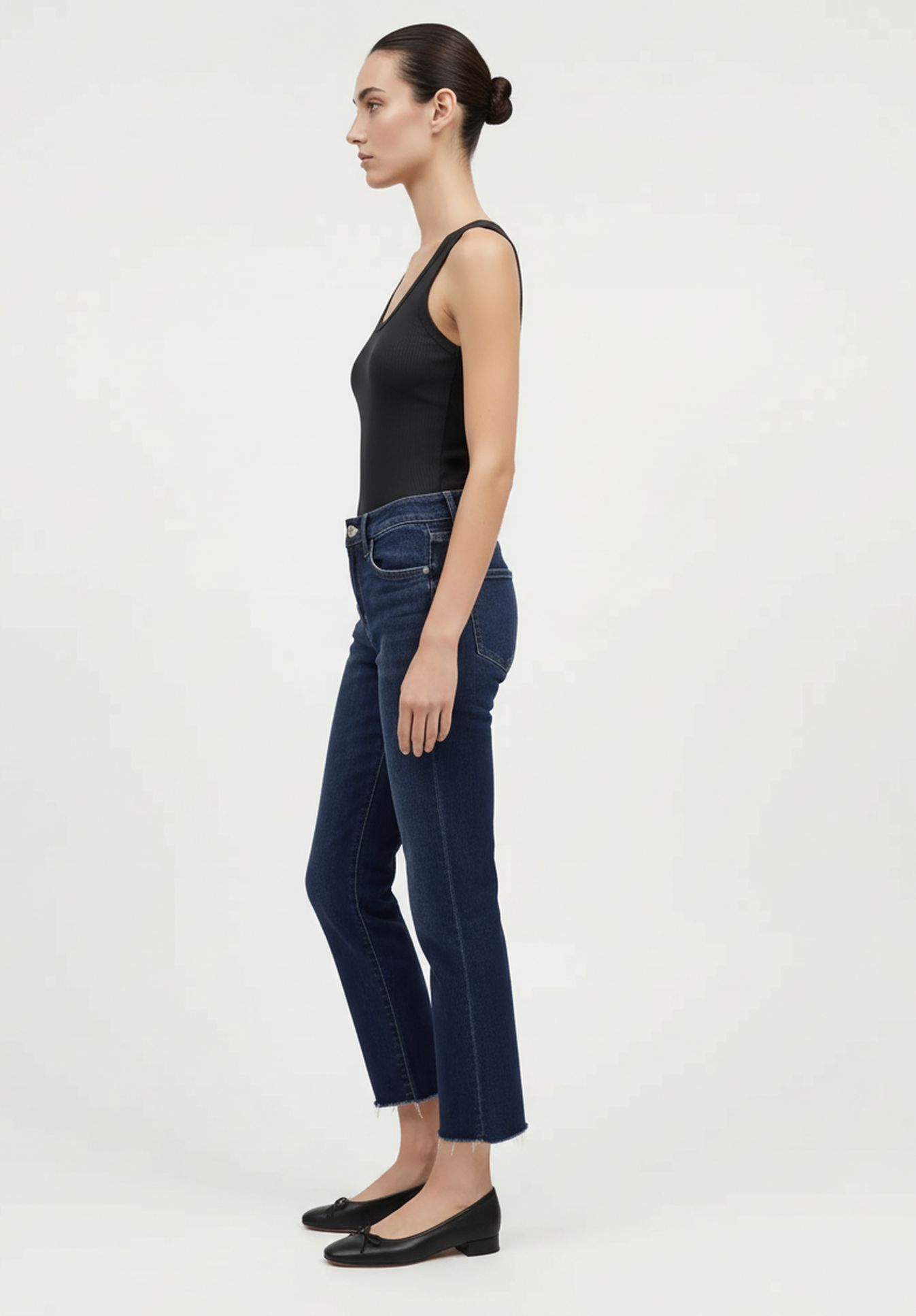 Mid Rise Raw Hem Ankle Straight