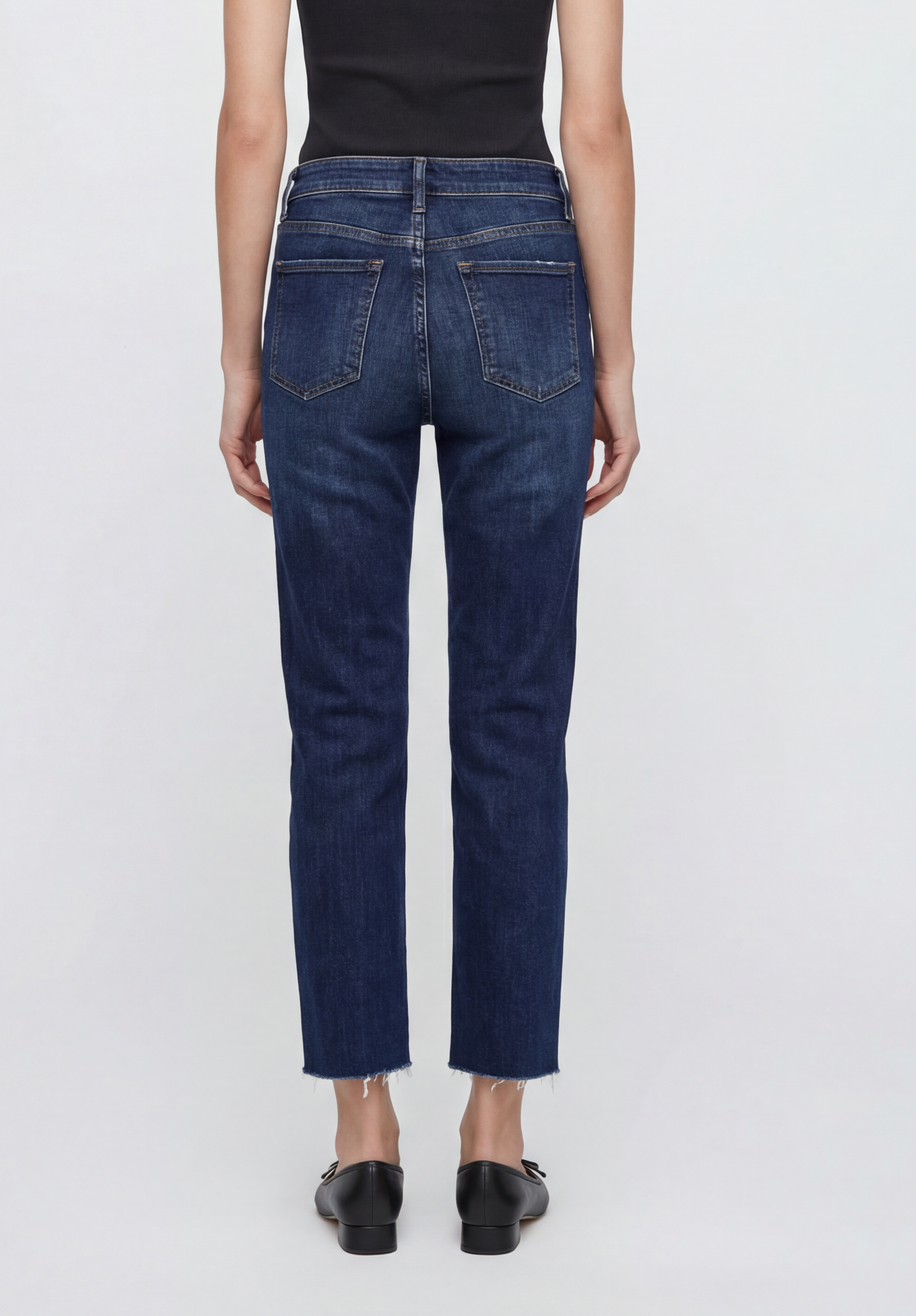 Mid Rise Raw Hem Ankle Straight