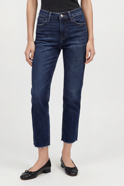 Mid Rise Raw Hem Ankle Straight
