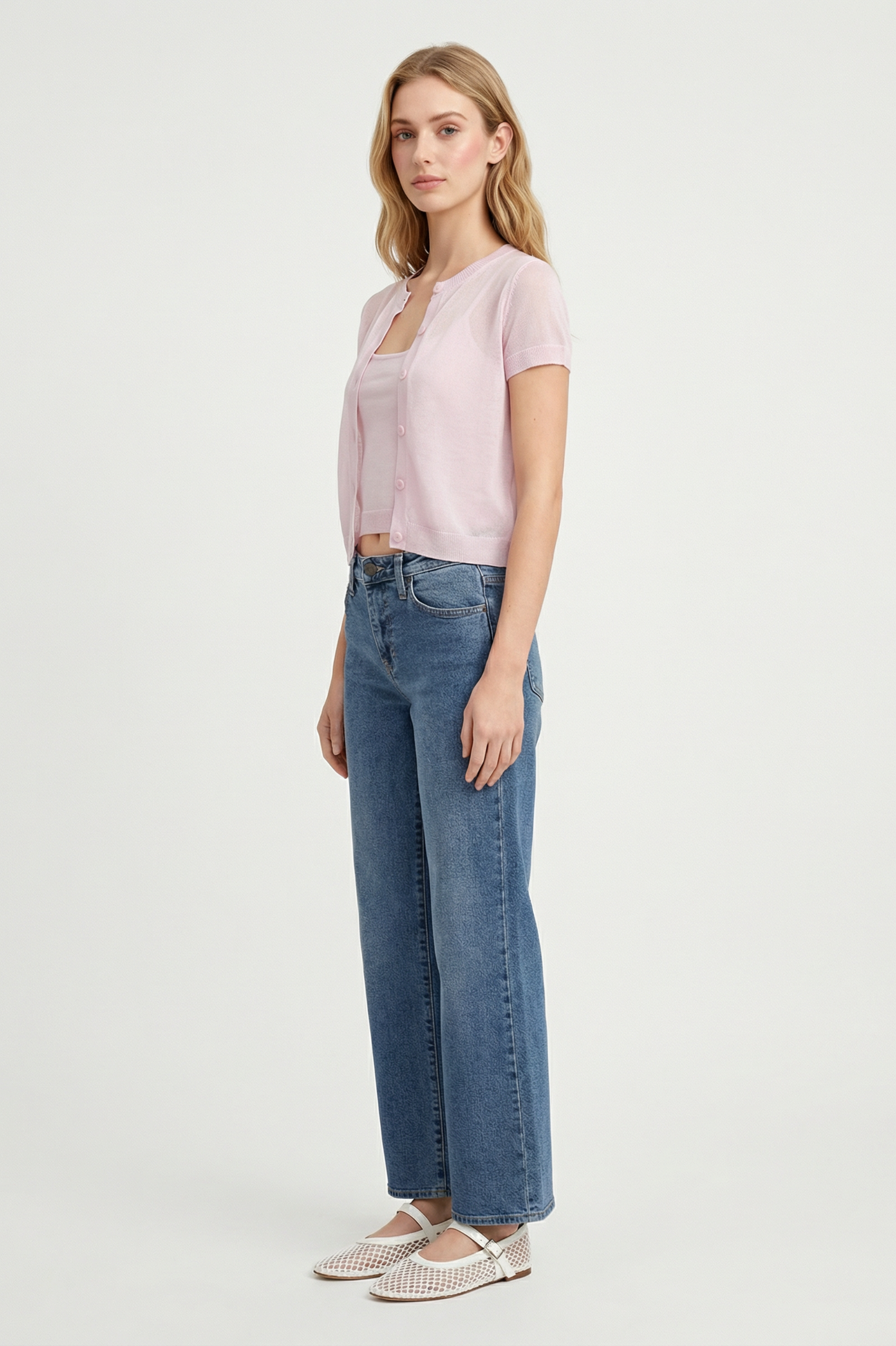 Mid Rise Slim Wide Leg
