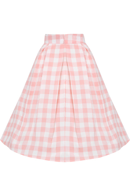Carolyn Box Pleat Swing Skirt in Pink Gingham Check