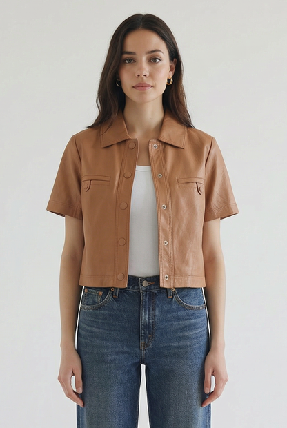 Everly Short Sleeve Leather Jacket