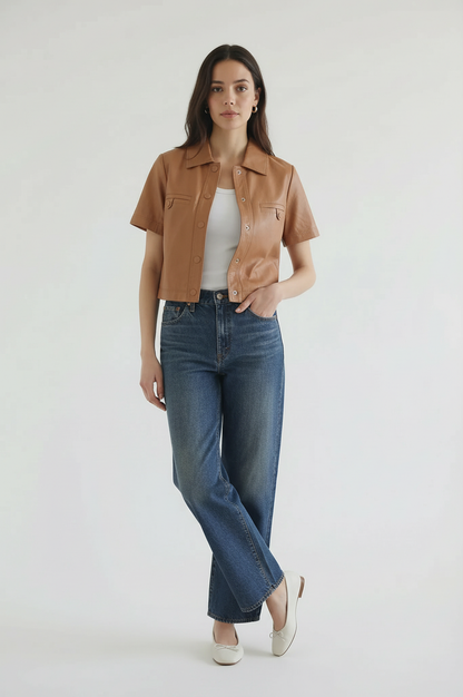 Everly Short Sleeve Leather Jacket