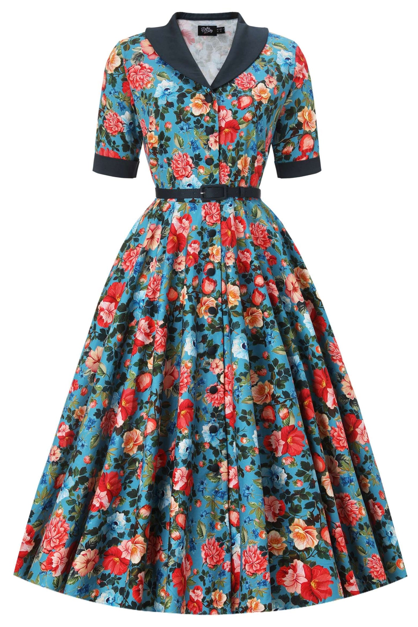 Mollie Blue Floral Full Circle Shirt Dress
