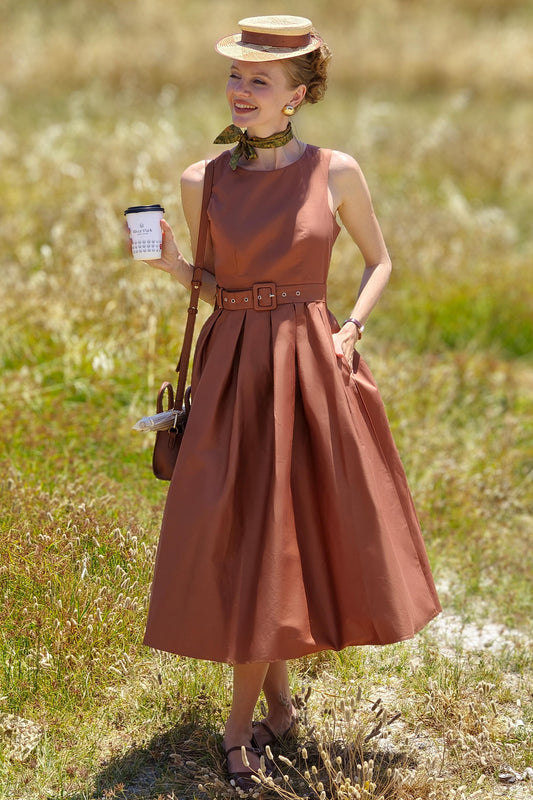 Helen Brown Cotton Sleeveless Midi Dress