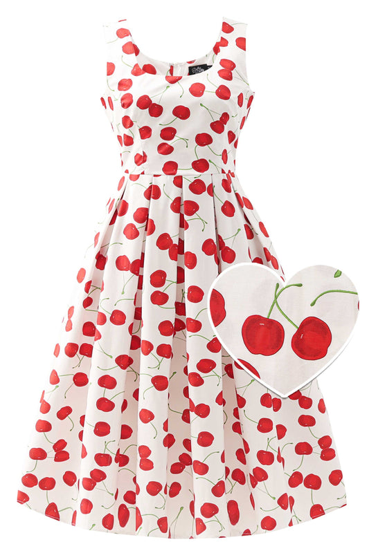 Ophelia Pinup Style Red Cherry Midi Dress