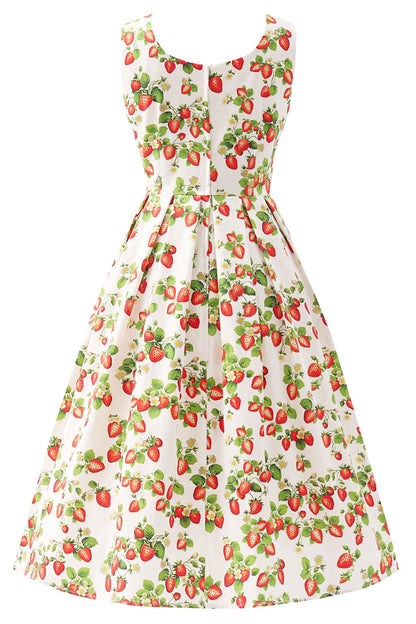 Ophelia White Strawberry Midi Dress