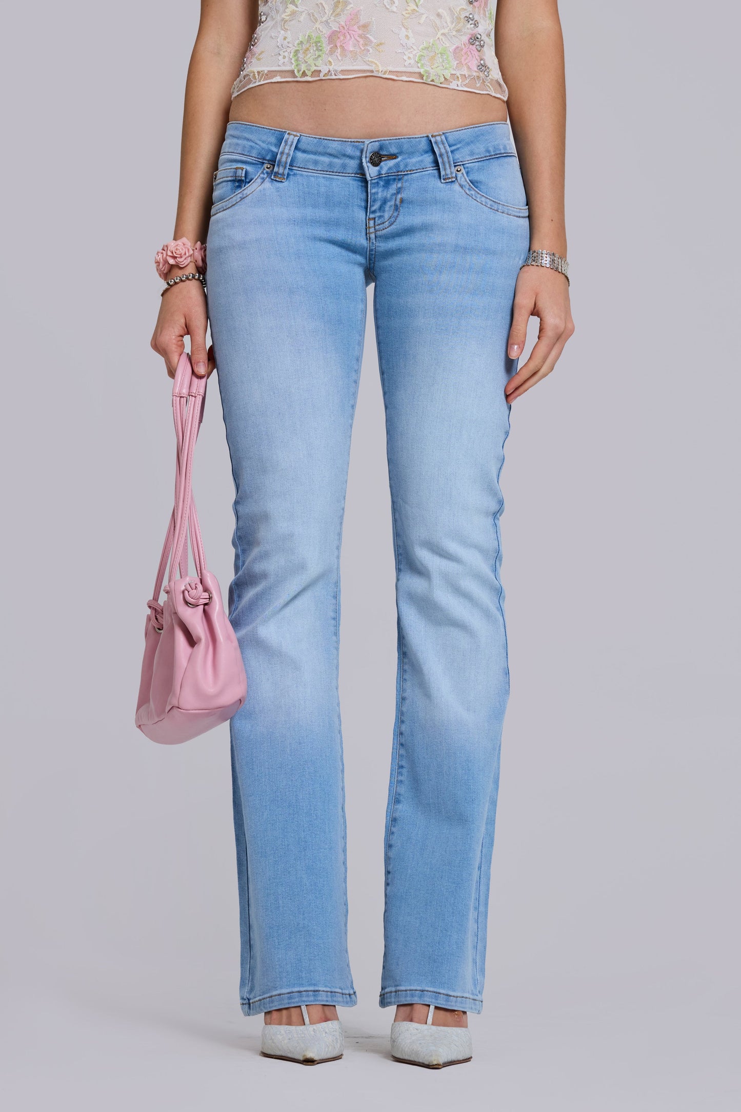 Kelsey Low Rise Skinny Bootcut Jeans in Light Wash