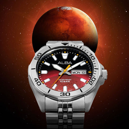 Active Men Quartz Red Dial Analog Stainless Steel Watch AV3581X1