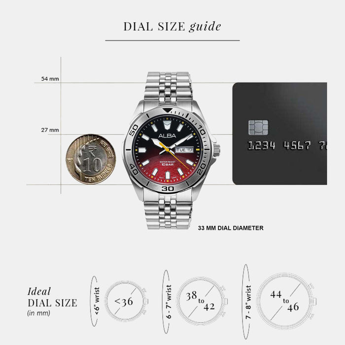 Active Men Quartz Red Dial Analog Stainless Steel Watch AV3581X1