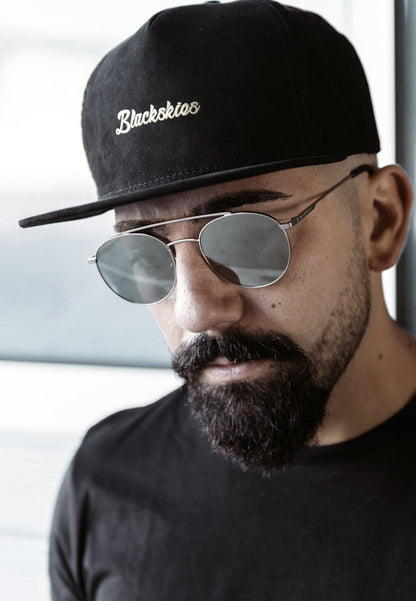 Blackskies-Aegis-Snapback-Cap-Suede-Strap-Model-Black-Gold